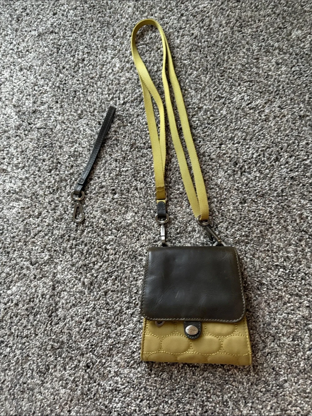 Two-Tone Olive and Mustard Quilted Crossbody Wristlet - Detachable Strap